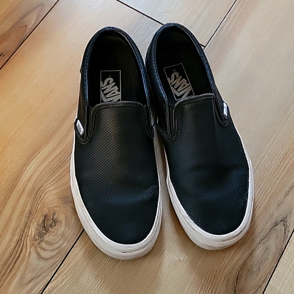 Vans Shoes - Vans Asher Slip-On Perforated Leather Skate Shoe Womens 8.5 Black Sneaker